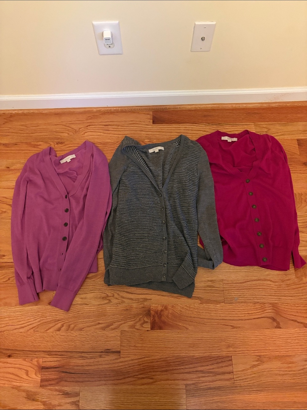 LOFT Women's Magenta, gray and Lavender Button-Front Cardigans - all three